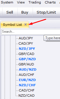 Image of how to remove symbols from the symbol list in Trading Station